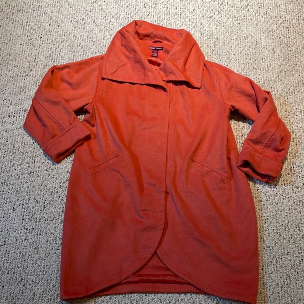 Jessica London coral winter jacket, size 16. Falls just above the knee.
